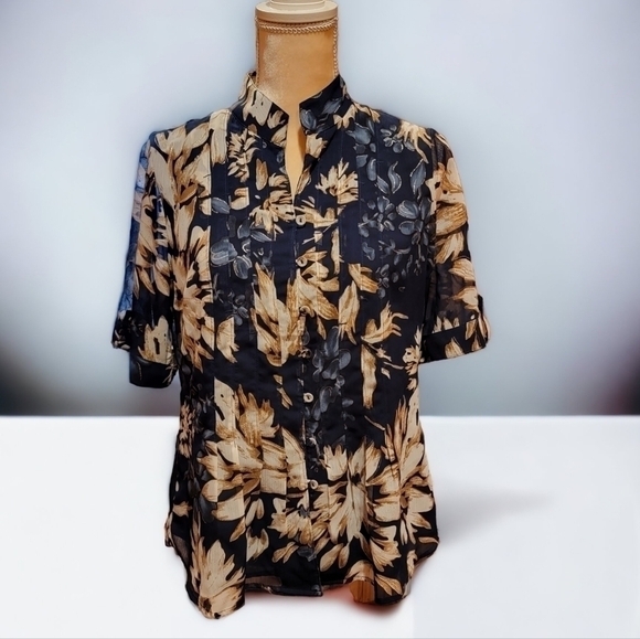 Coldwater Creek Mandarin Sheer Lined Blouse Sz PM T57 - Picture 1 of 11